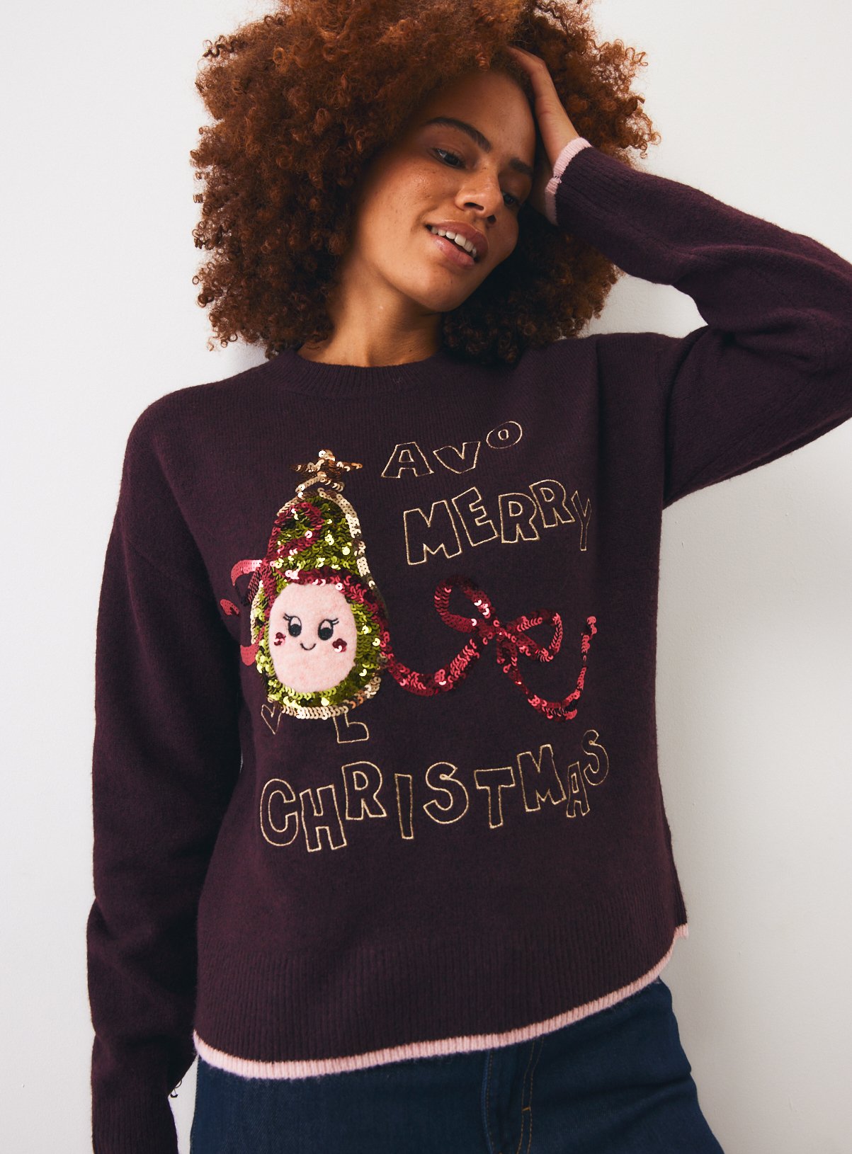 Mini Me Dark Red Merry Christmas Knitted Jumper XS - Image 1 thumbnail